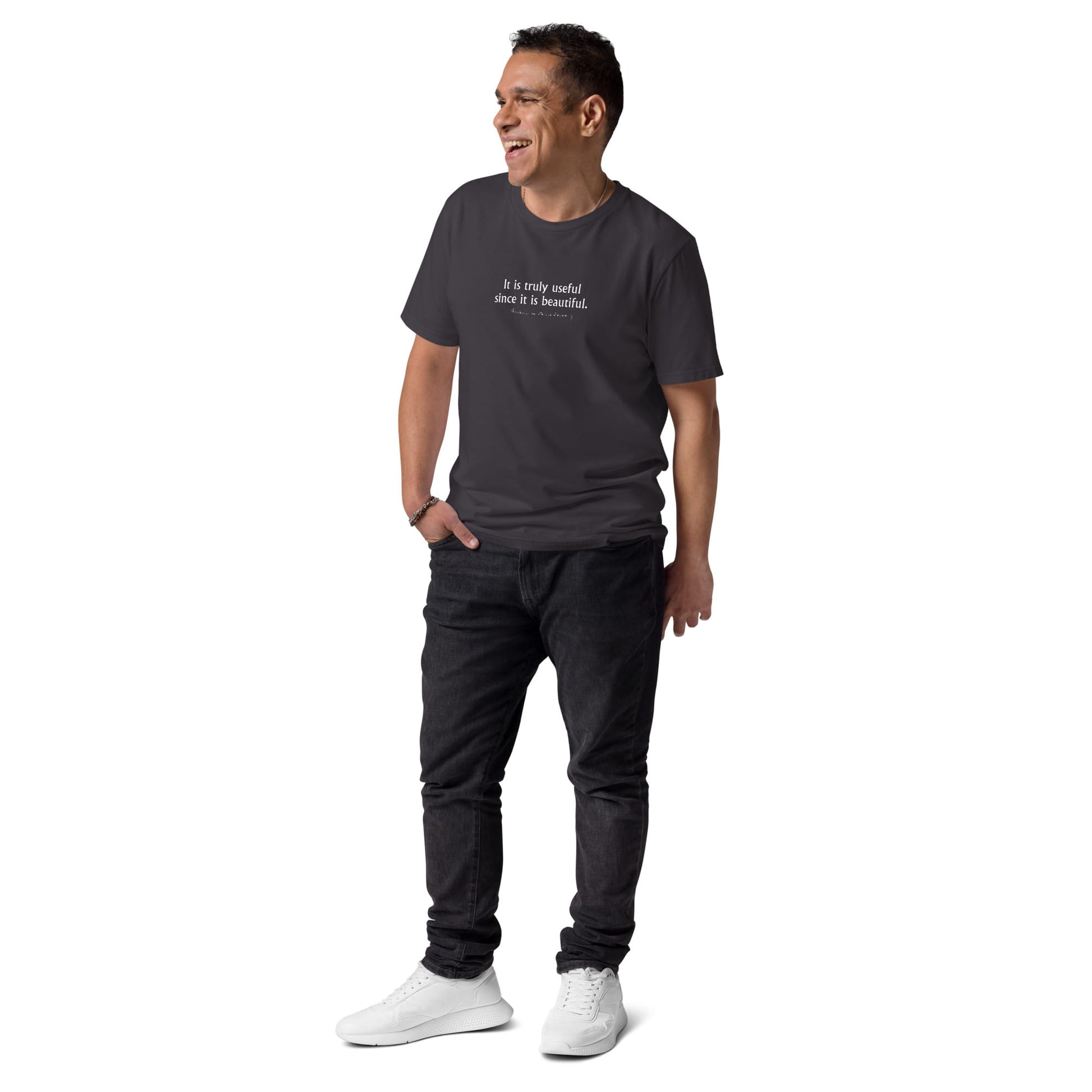 Little Prince quote t-shirt 'It is truly useful since it is beautiful' Antoine de Saint-Exupéry, anthracite model view