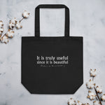 Little Prince quote tote bag 'It is truly useful since it is beautiful' Antoine de Saint-Exupéry, black mockup