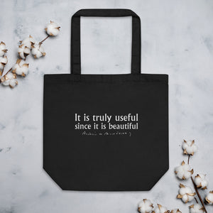 Little Prince quote tote bag 'It is truly useful since it is beautiful' Antoine de Saint-Exupéry, black mockup