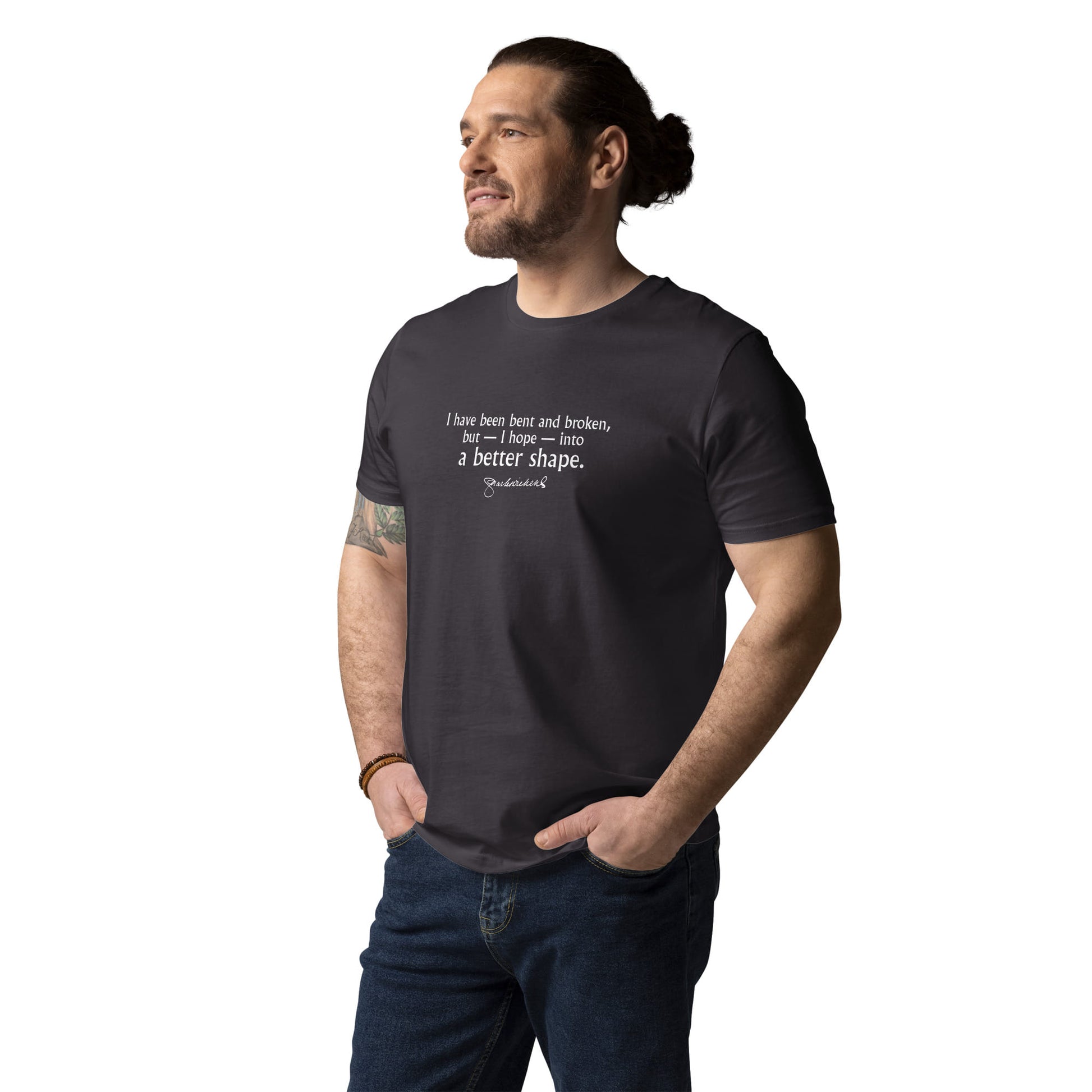 Charles Dickens quote T-shirt 'I have been bent and broken', anthracite portrait