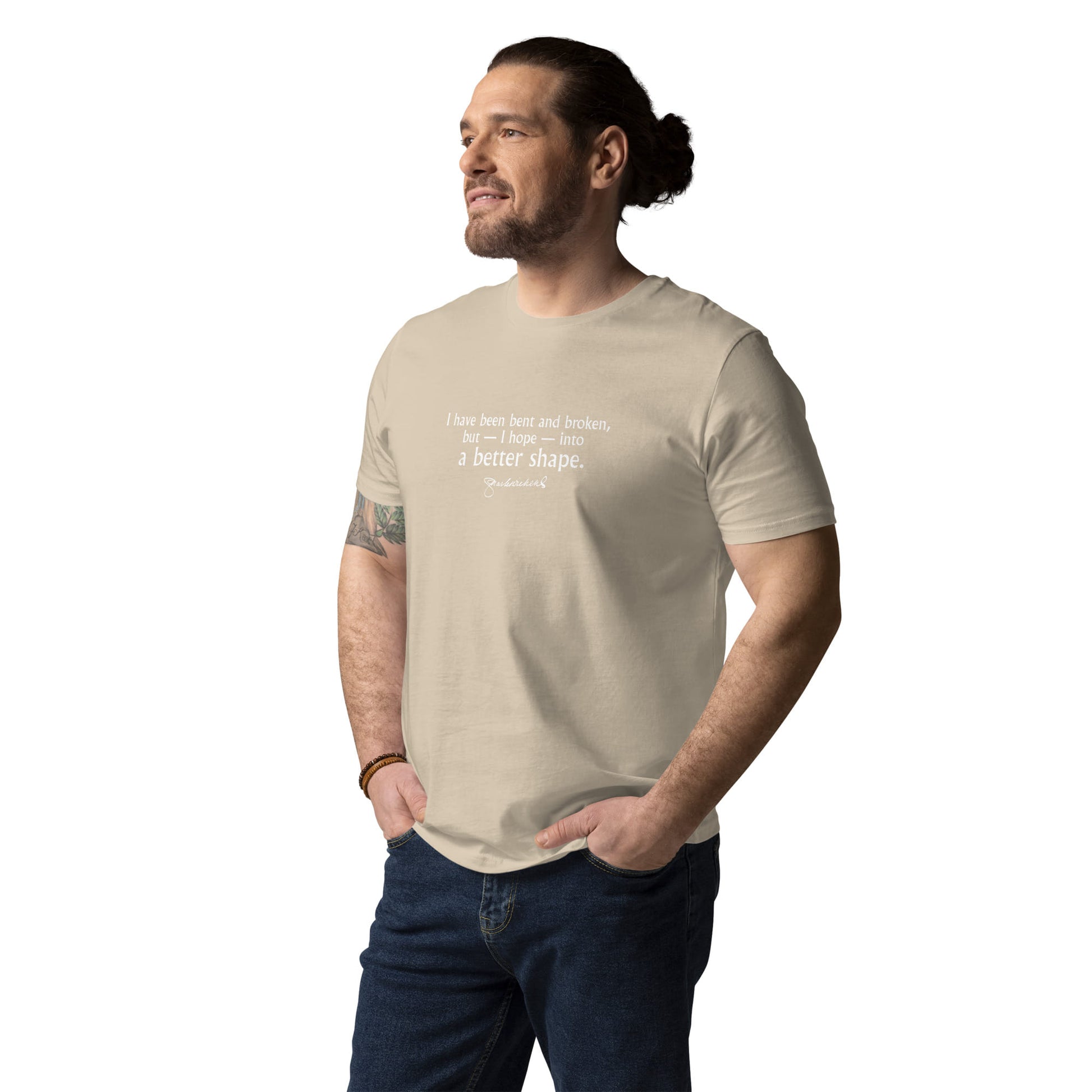 Charles Dickens quote T-shirt 'I have been bent and broken', beige portrait