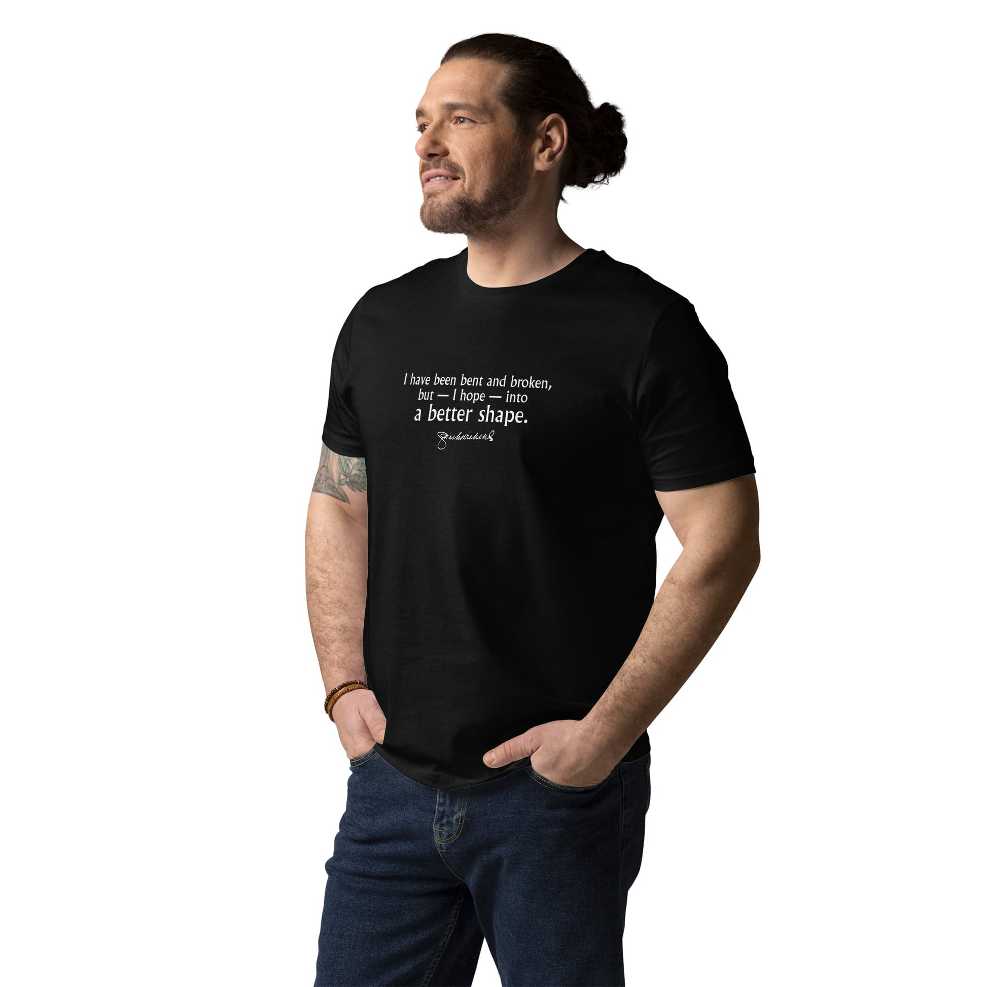 Charles Dickens quote T-shirt 'I have been bent and broken', black portrait