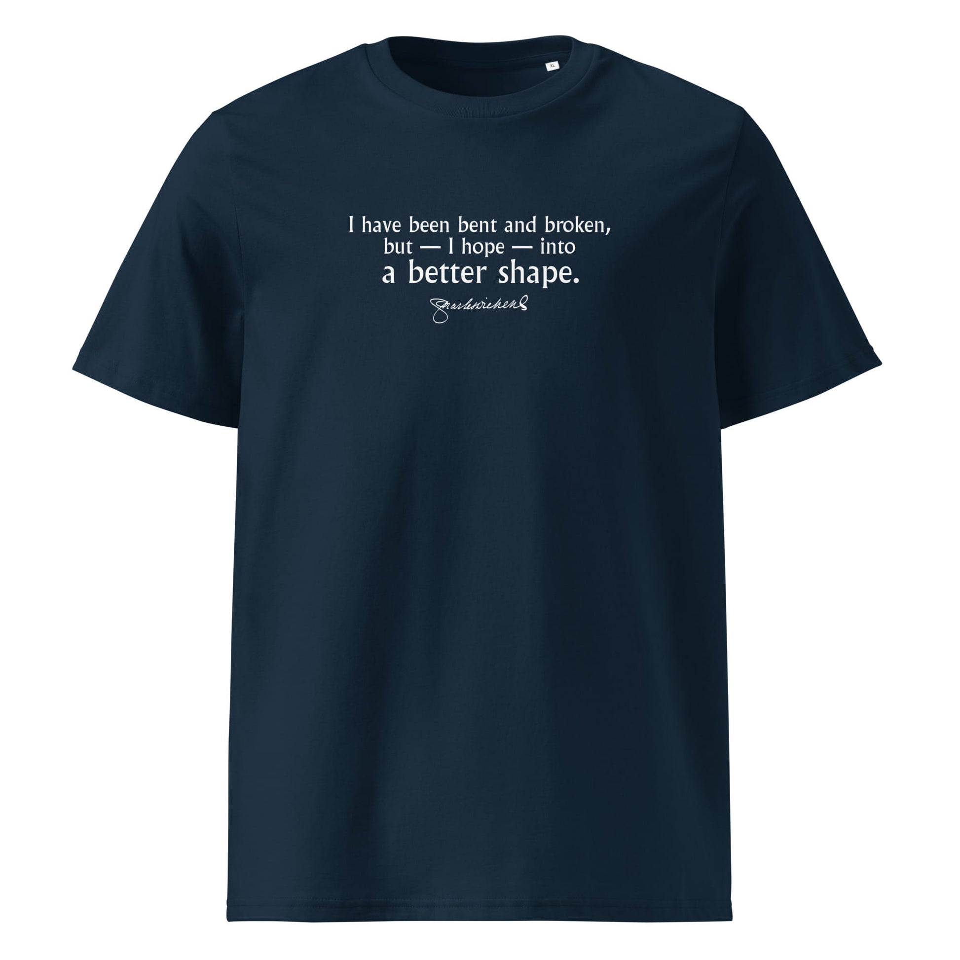 Charles Dickens quote T-shirt 'I have been bent and broken', navy front