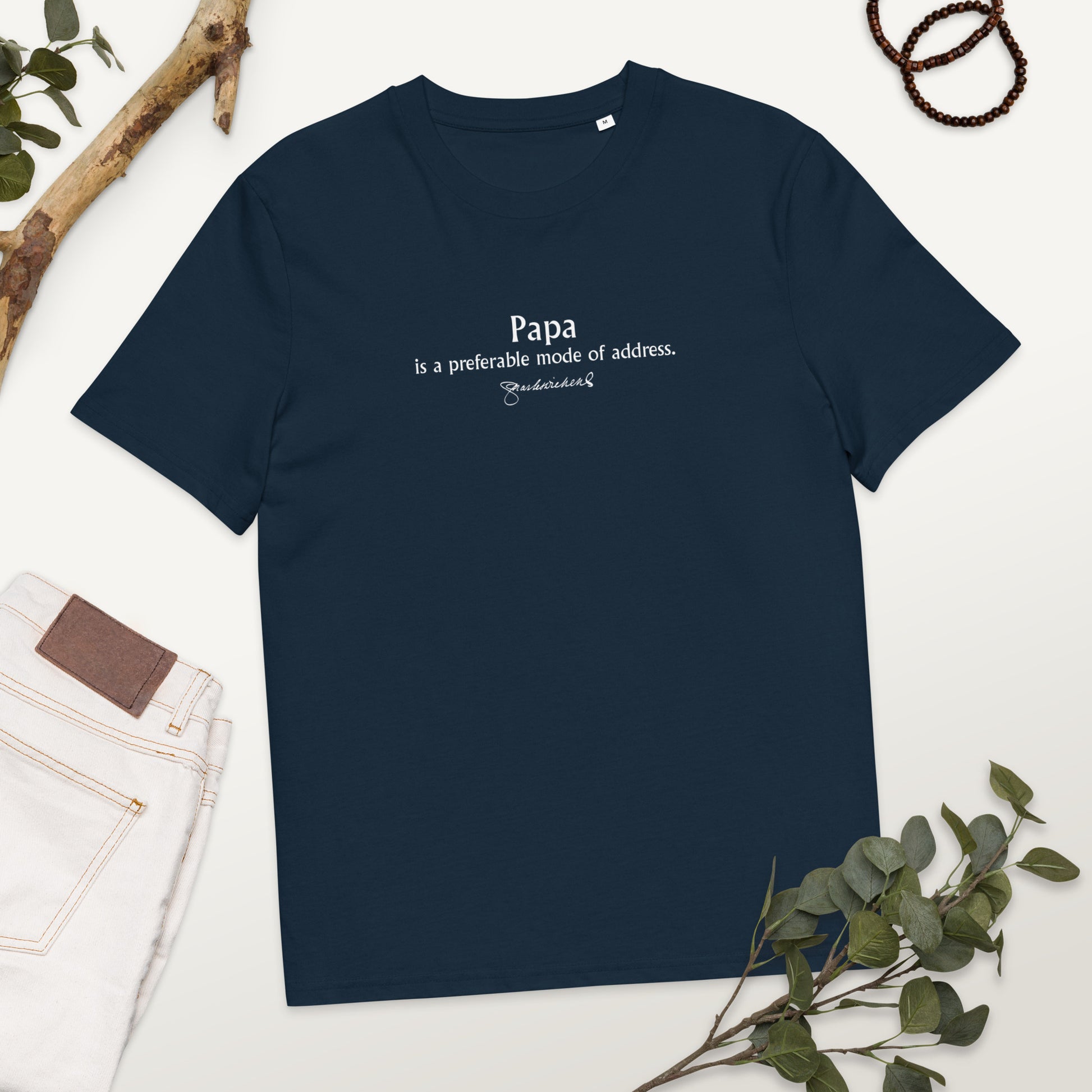 Charles Dickens quote T-shirt 'Papa is a preferable mode of address', navy mockup