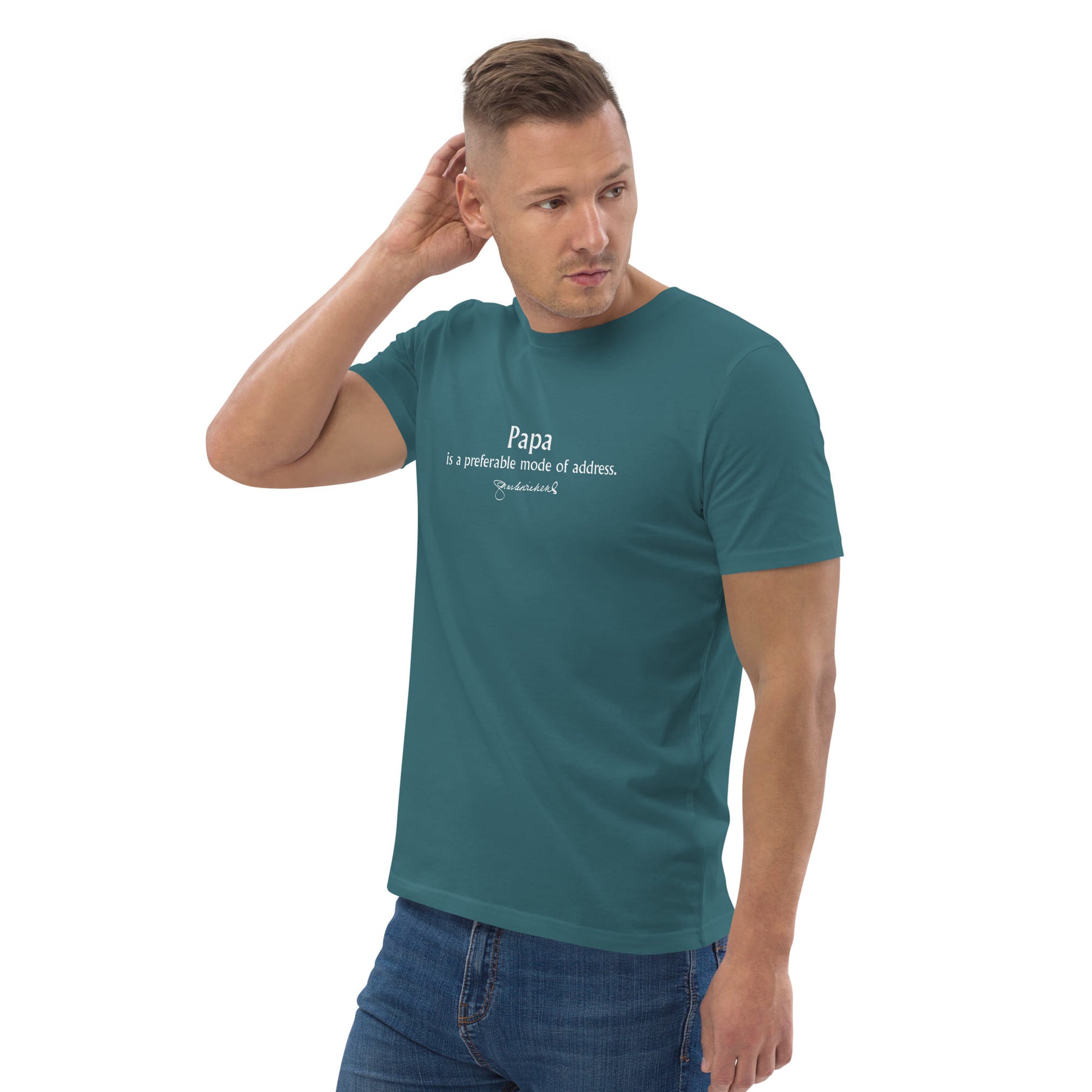 Charles Dickens quote T-shirt 'Papa is a preferable mode of address', teal portrait
