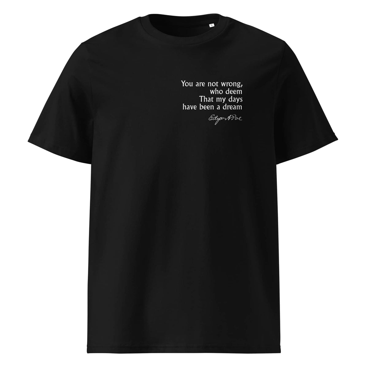 Edgar Allan Poe poetry quote T-shirt 'My days have been a dream', black front