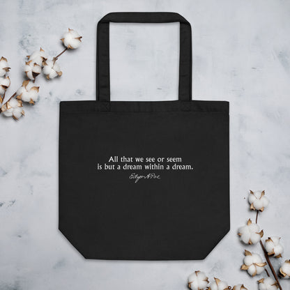 Edgar Allan Poe quote tote bag 'A dream within a dream', black mockup