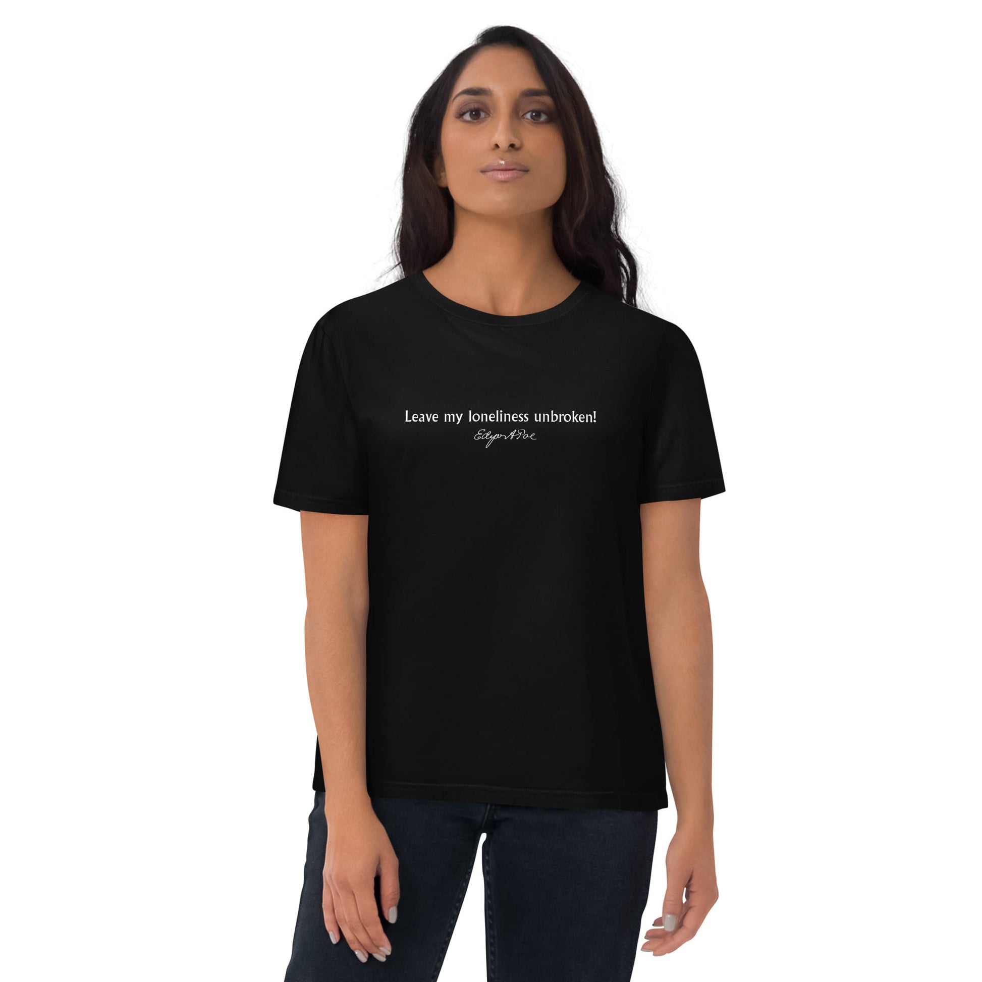 Edgar Allan Poe quote t-shirt 'Leave my loneliness unbroken' The Raven, black portrait