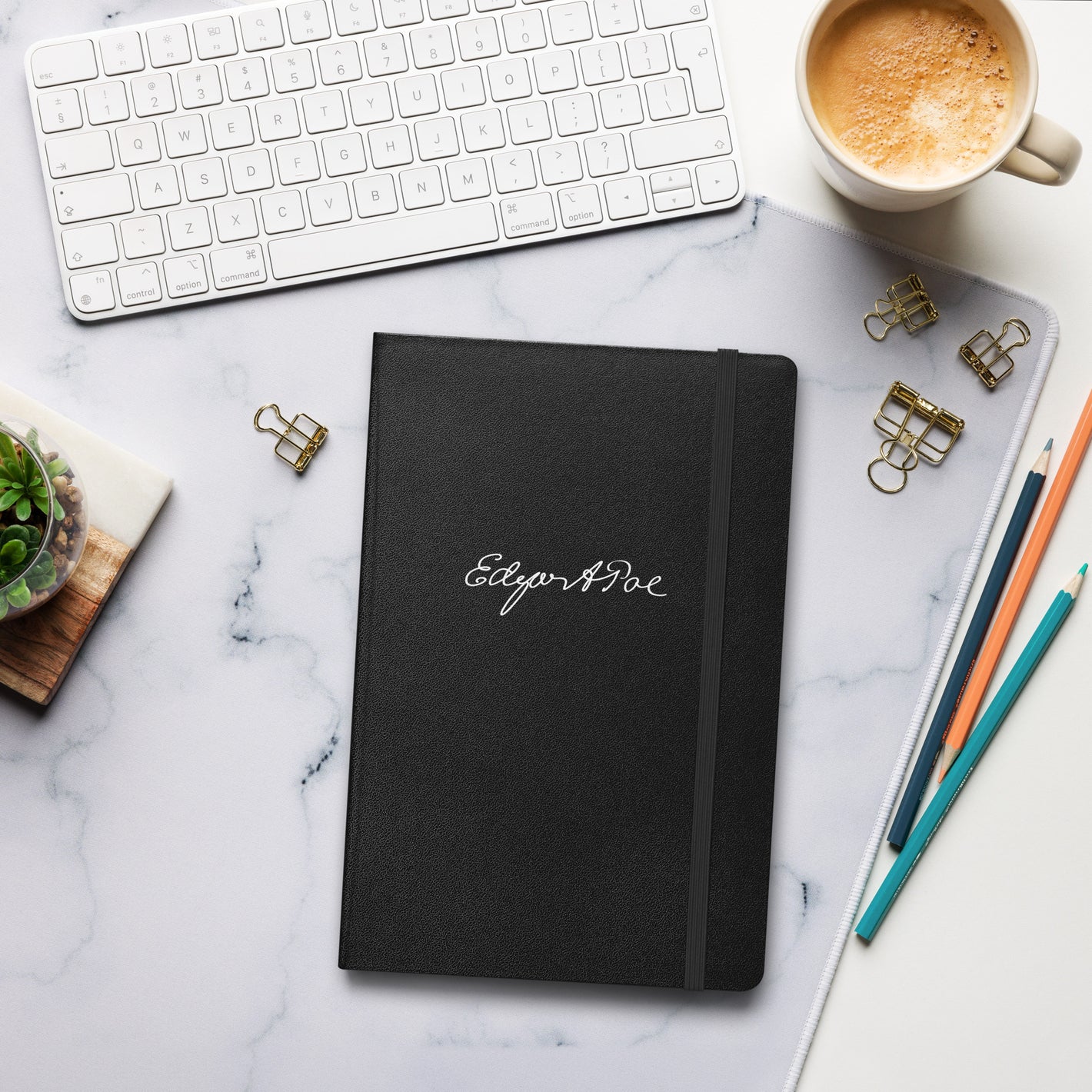 Edgar Allan Poe signature black notebook lifestyle