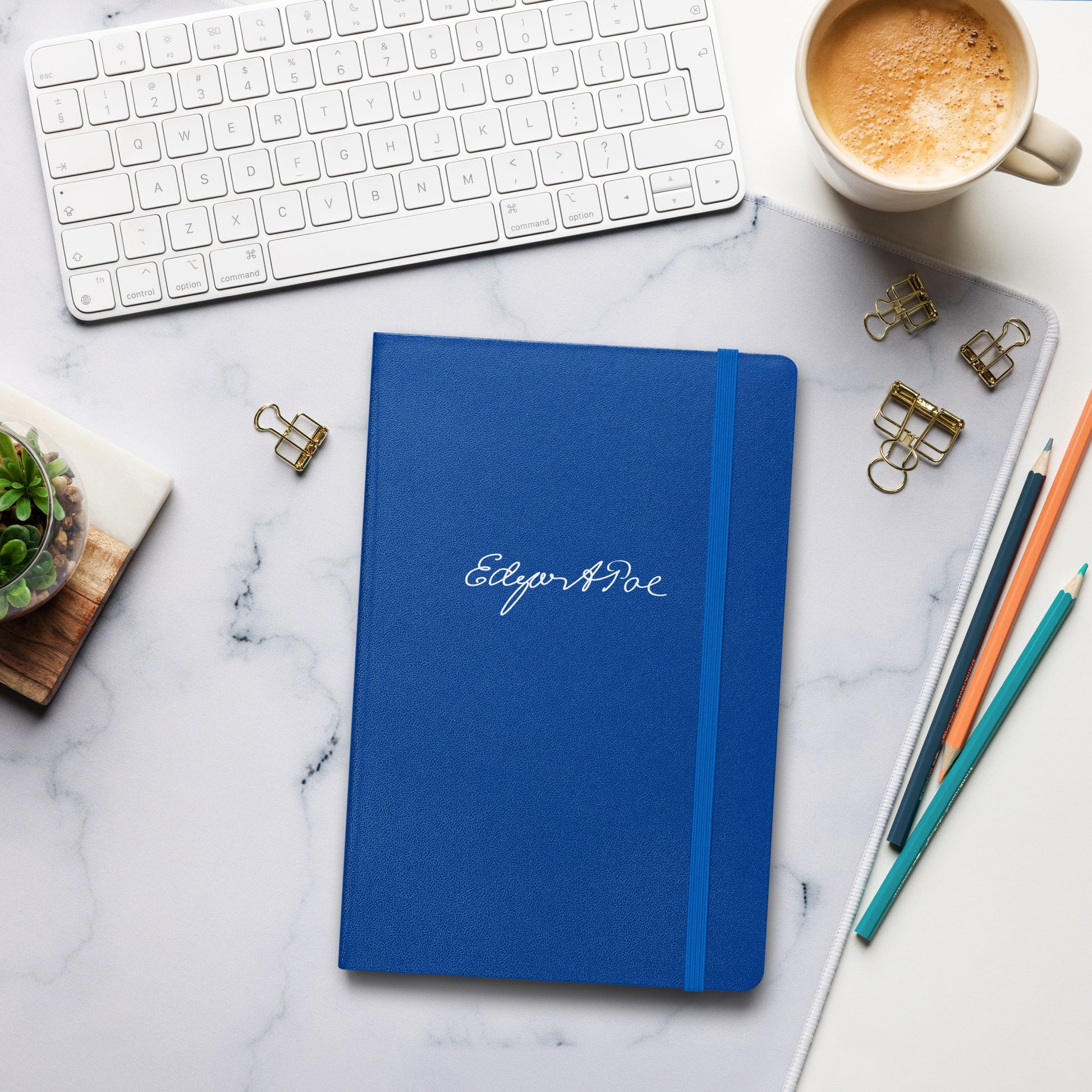 Edgar Allan Poe signature blue notebook lifestyle