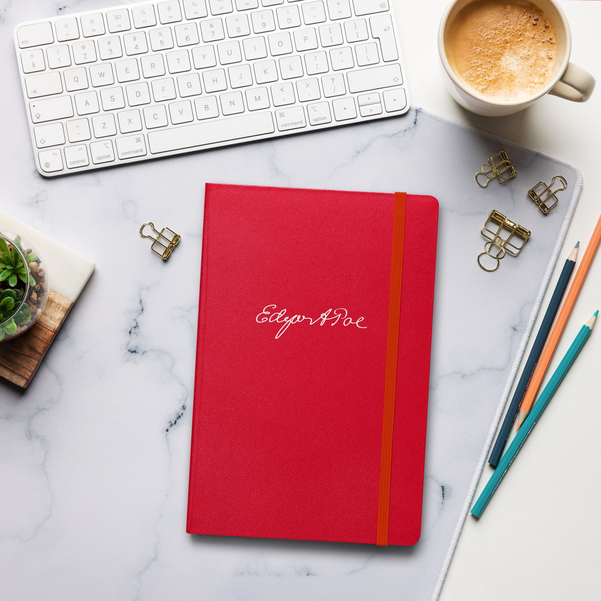 Edgar Allan Poe signature red notebook lifestyle