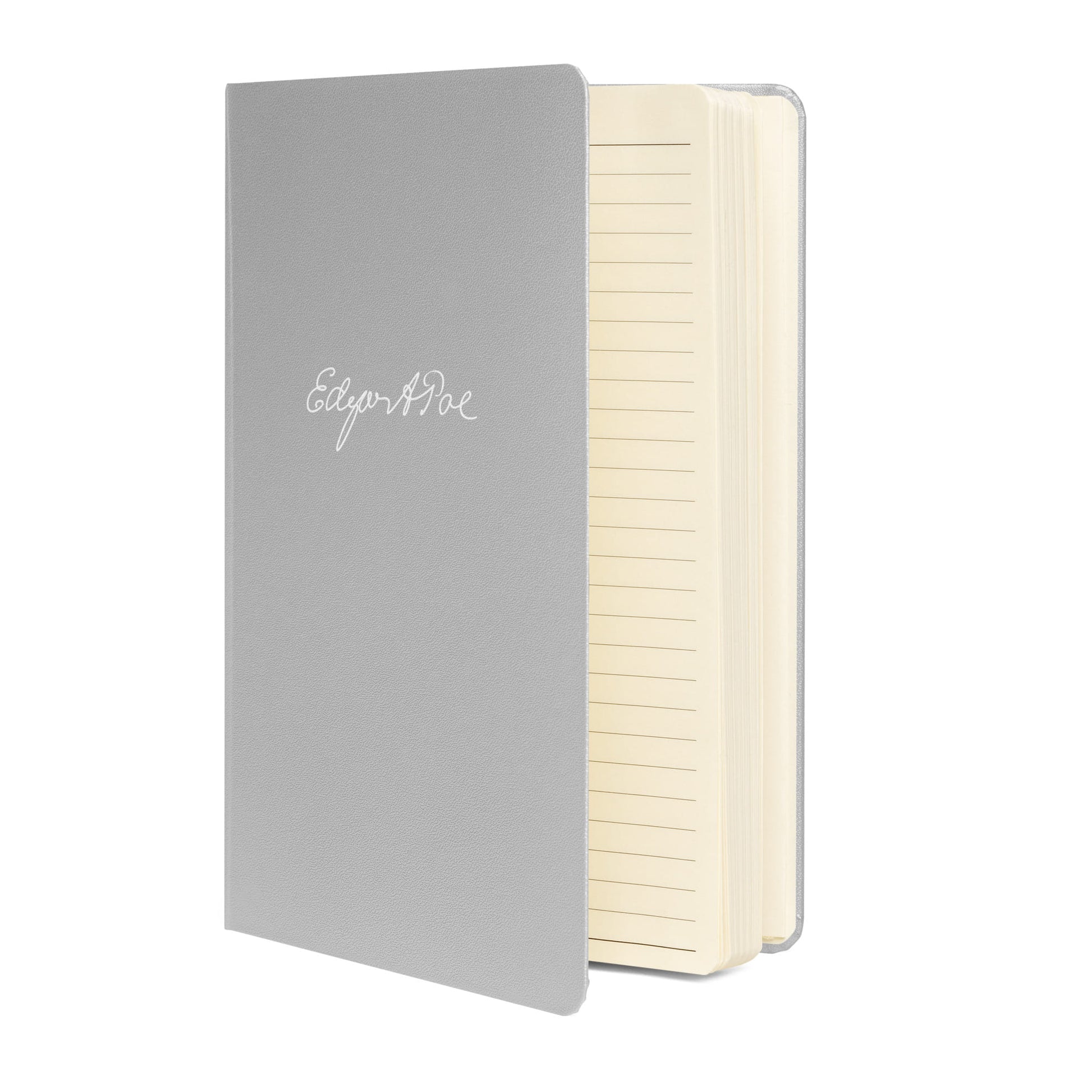 Edgar Allan Poe signature turquoise notebook side view