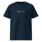 Edgar Allan Poe signature organic navy t-shirt front view