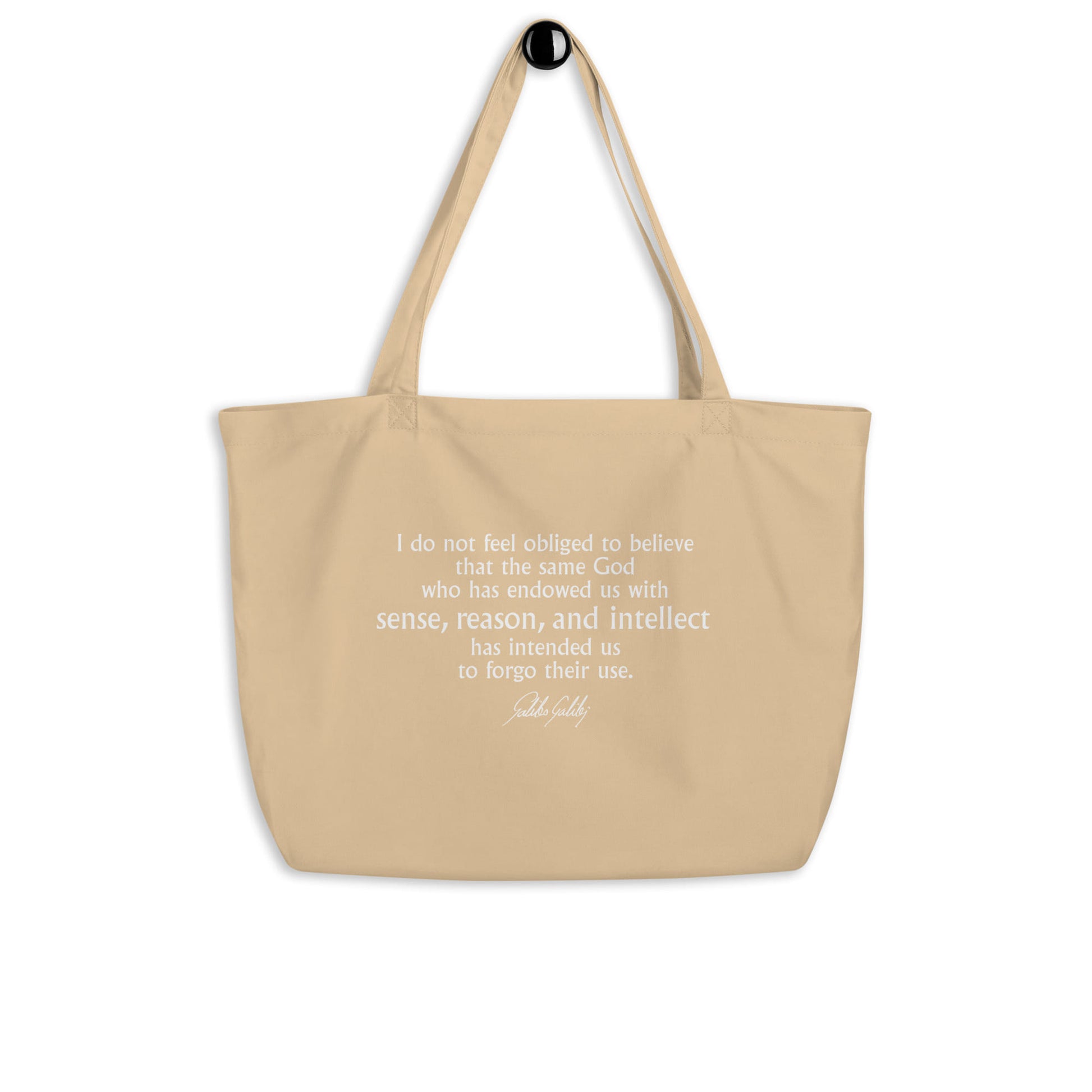 Galileo Galilei quote shopper 'Sense, reason, intellect', beige front