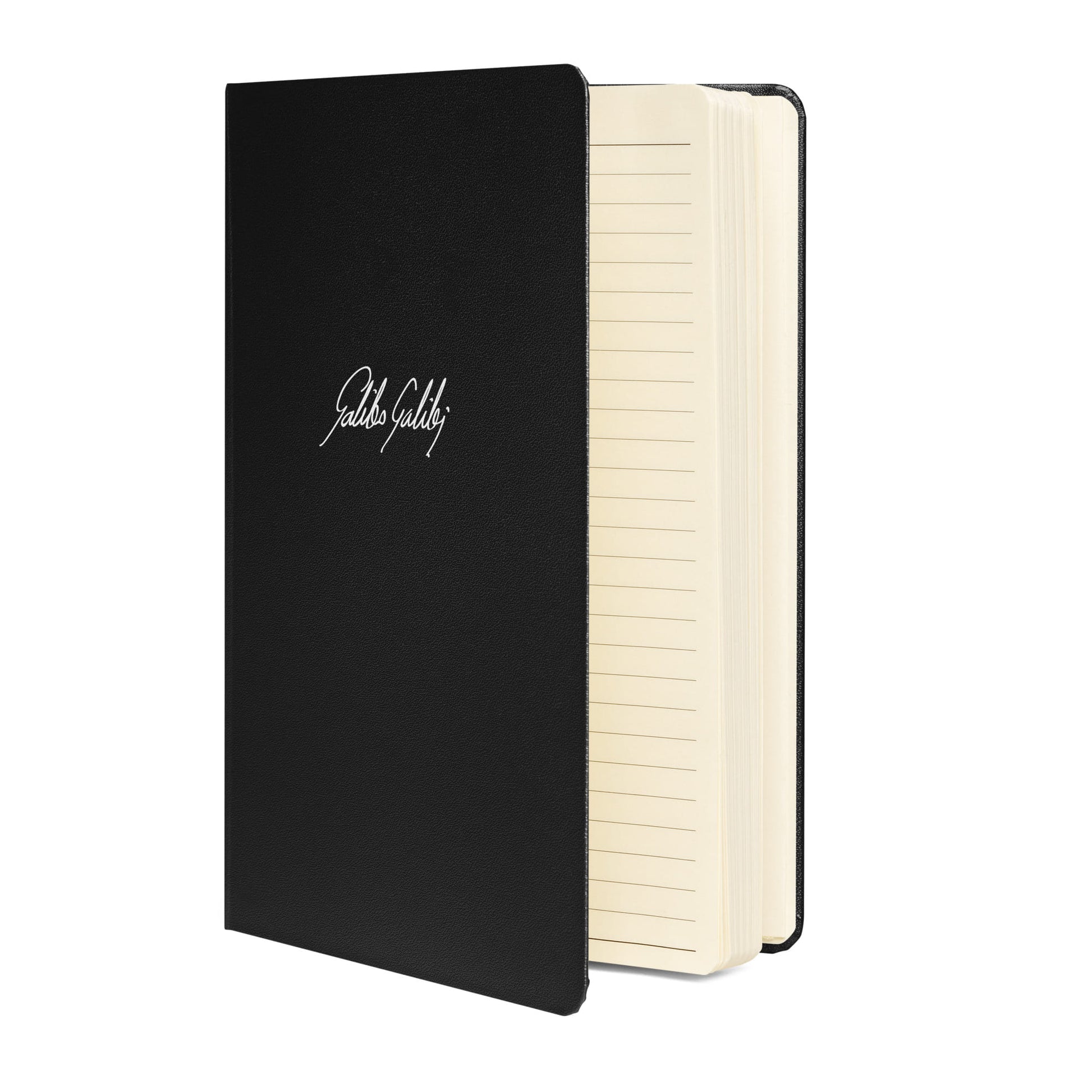 Galileo Galilei signature black notebook side view