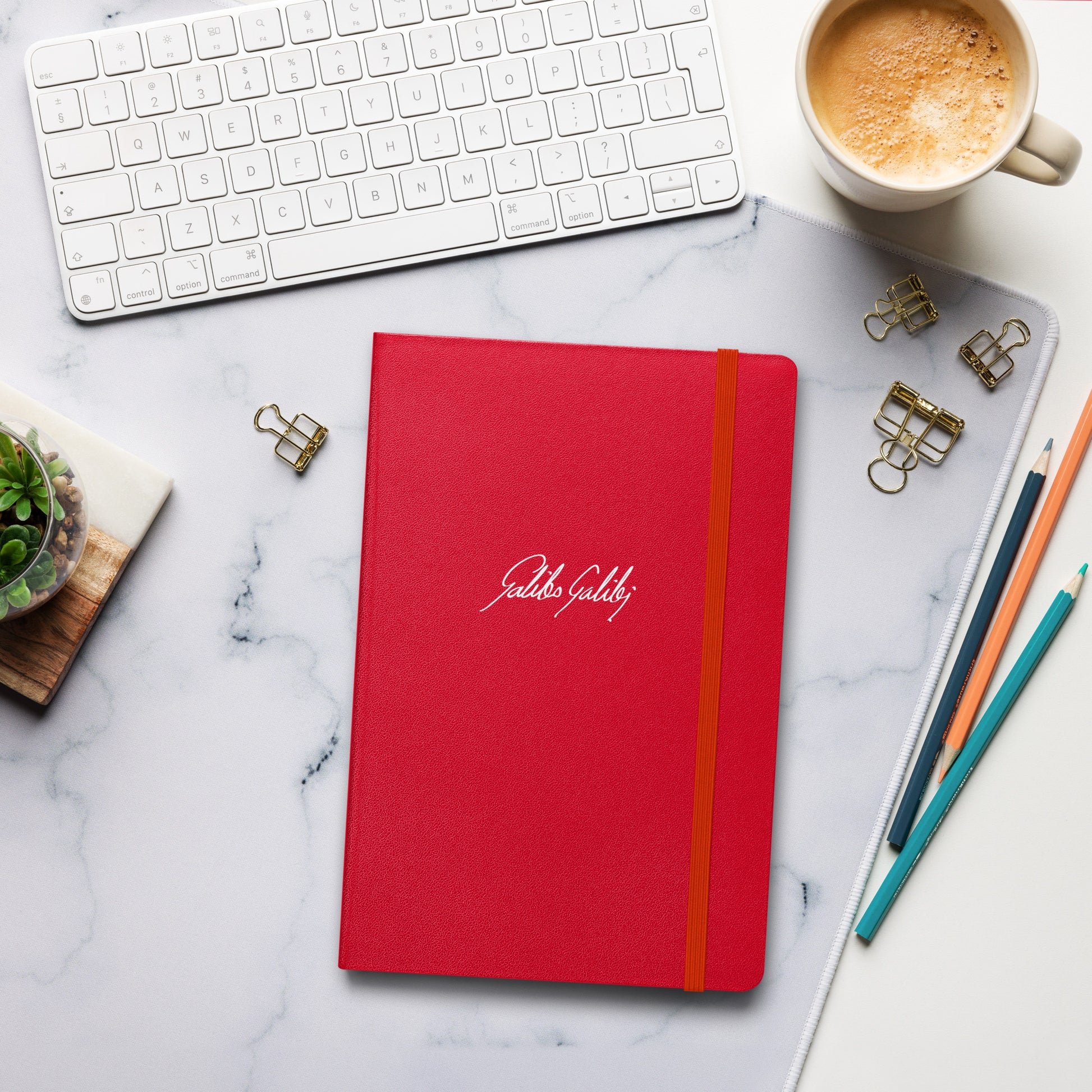 Galileo Galilei signature red notebook lifestyle