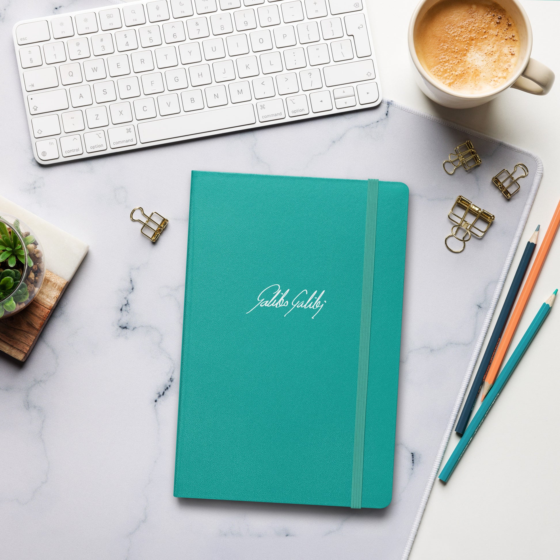 Galileo Galilei signature turquoise notebook lifestyle