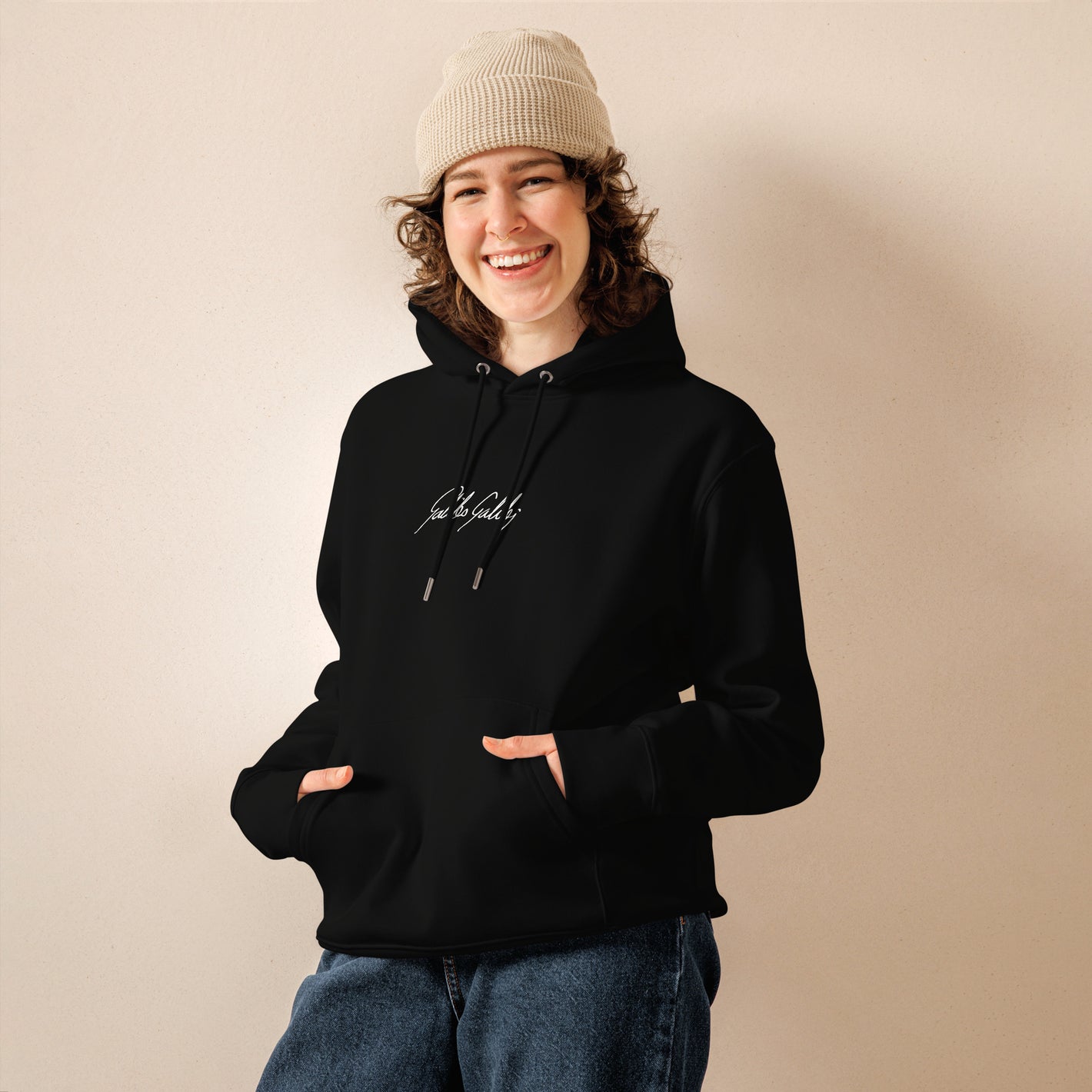 Galileo Galilei signature organic black hoodie model front