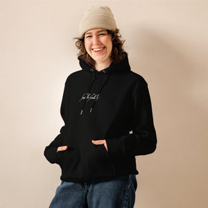 Galileo Galilei signature organic black hoodie model front