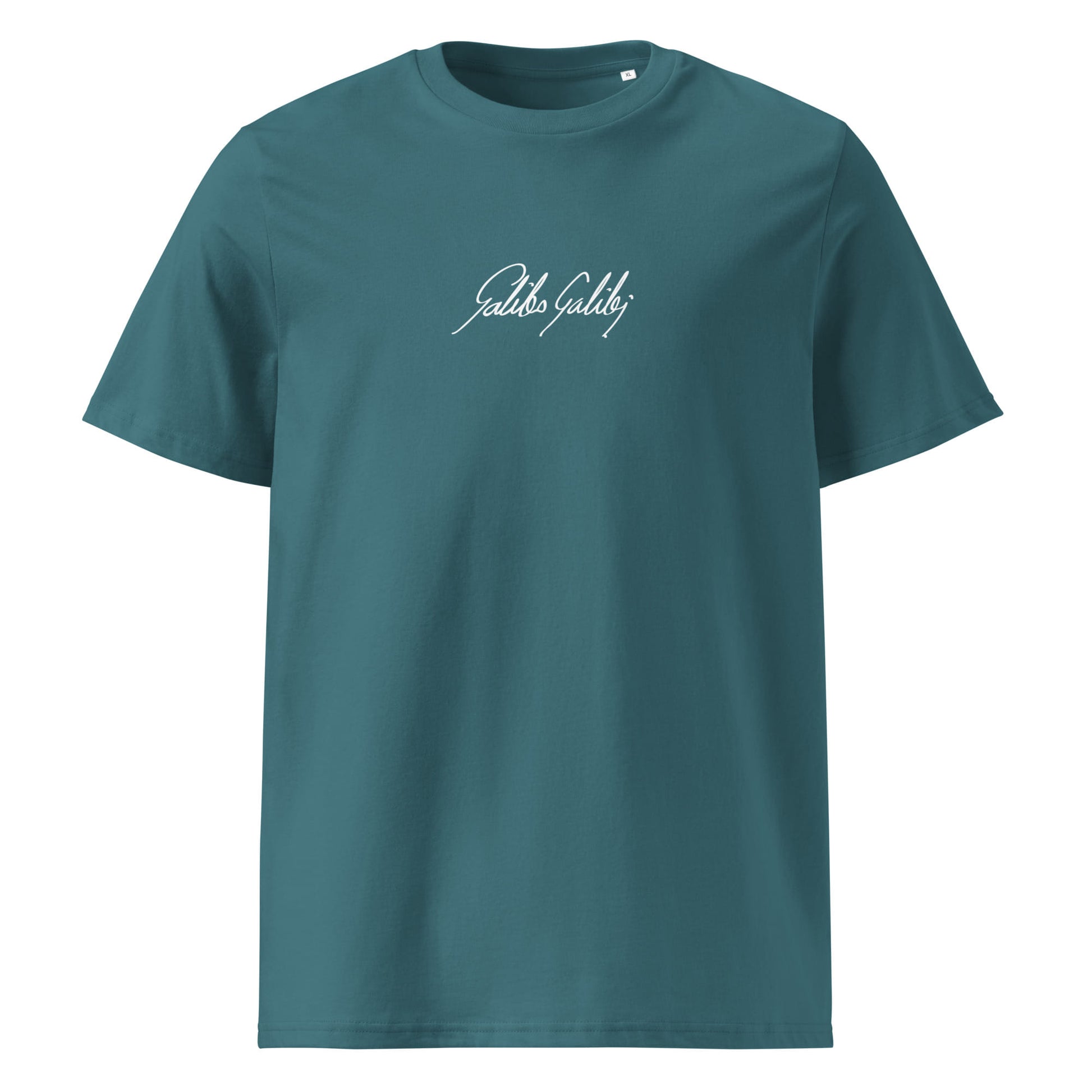Ga signature organic teal t-shirt front viewileo Galilei