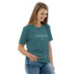 Faust quote t-shirt 'No wiser than before' Johann Wolfgang von Goethe, teal portrait