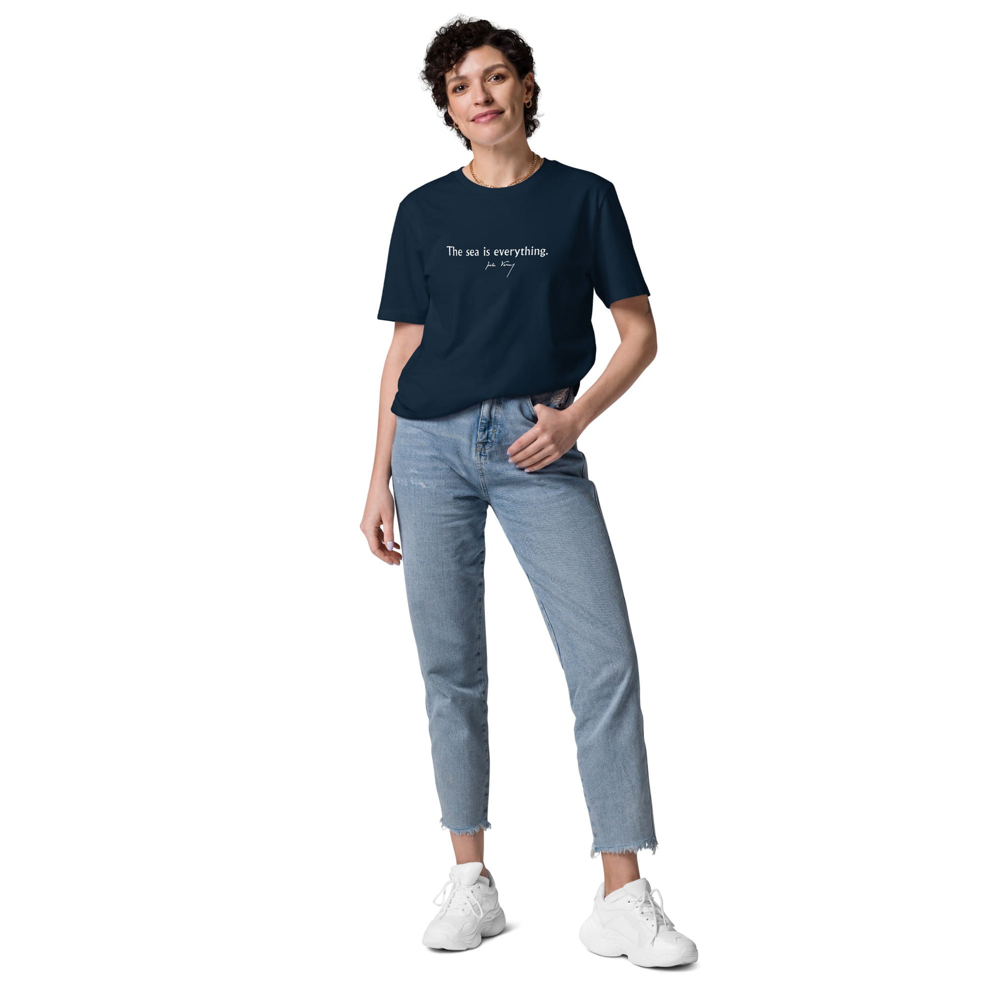 Twenty Thousand Leagues Under the Seas quote t-shirt 'The sea is everything' Jules Verne, navy model view