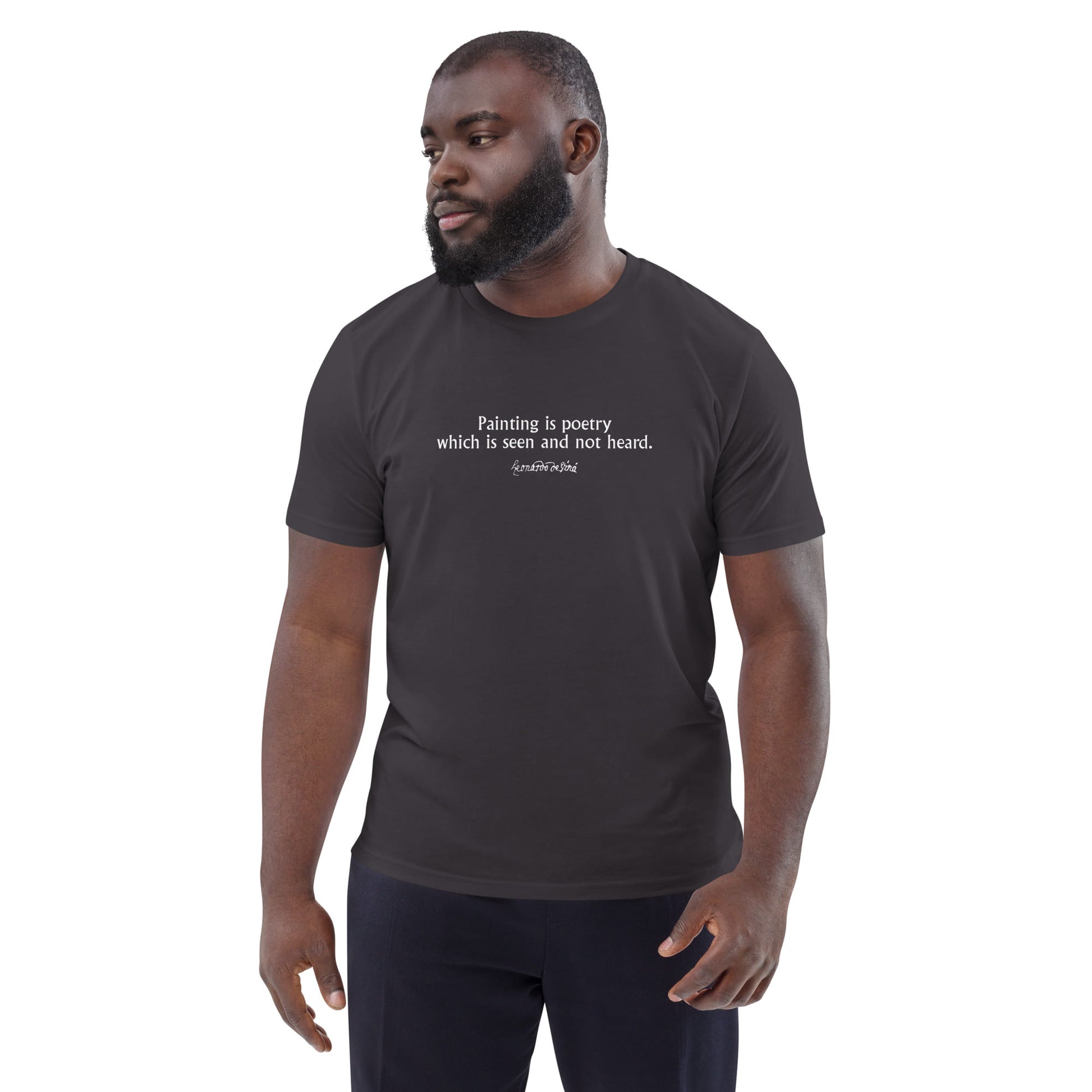 Leonardo da Vinci quote t-shirt 'Painting is poetry', anthracite portrait