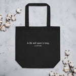 Leonardo da Vinci quote tote bag 'A life well spent is long', black mockup