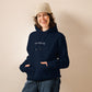 Leonardo da Vinci signature organic navy hoodie model front