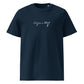 Leonardo da Vinci signature organic navy t-shirt front view