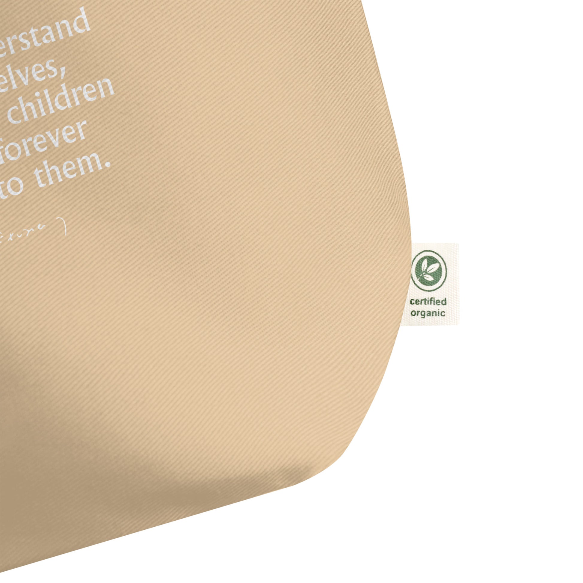 The Little Prince quote shopper 'Grown-ups never understand' Antoine de Saint-Exupéry, beige detail