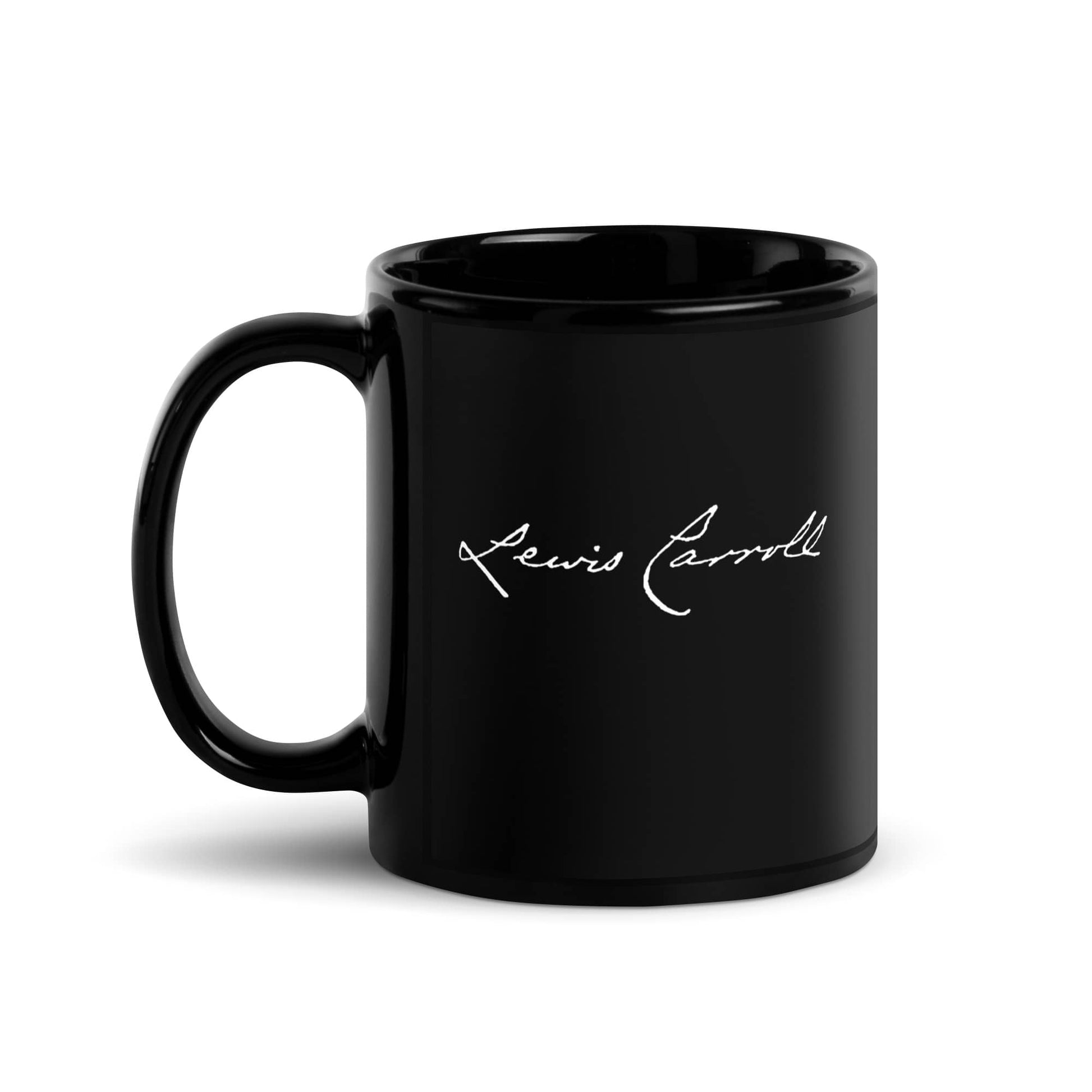 Mad Hatter song quote mug "Twinkle twnkle little bat" Lewis Carroll, black mug left