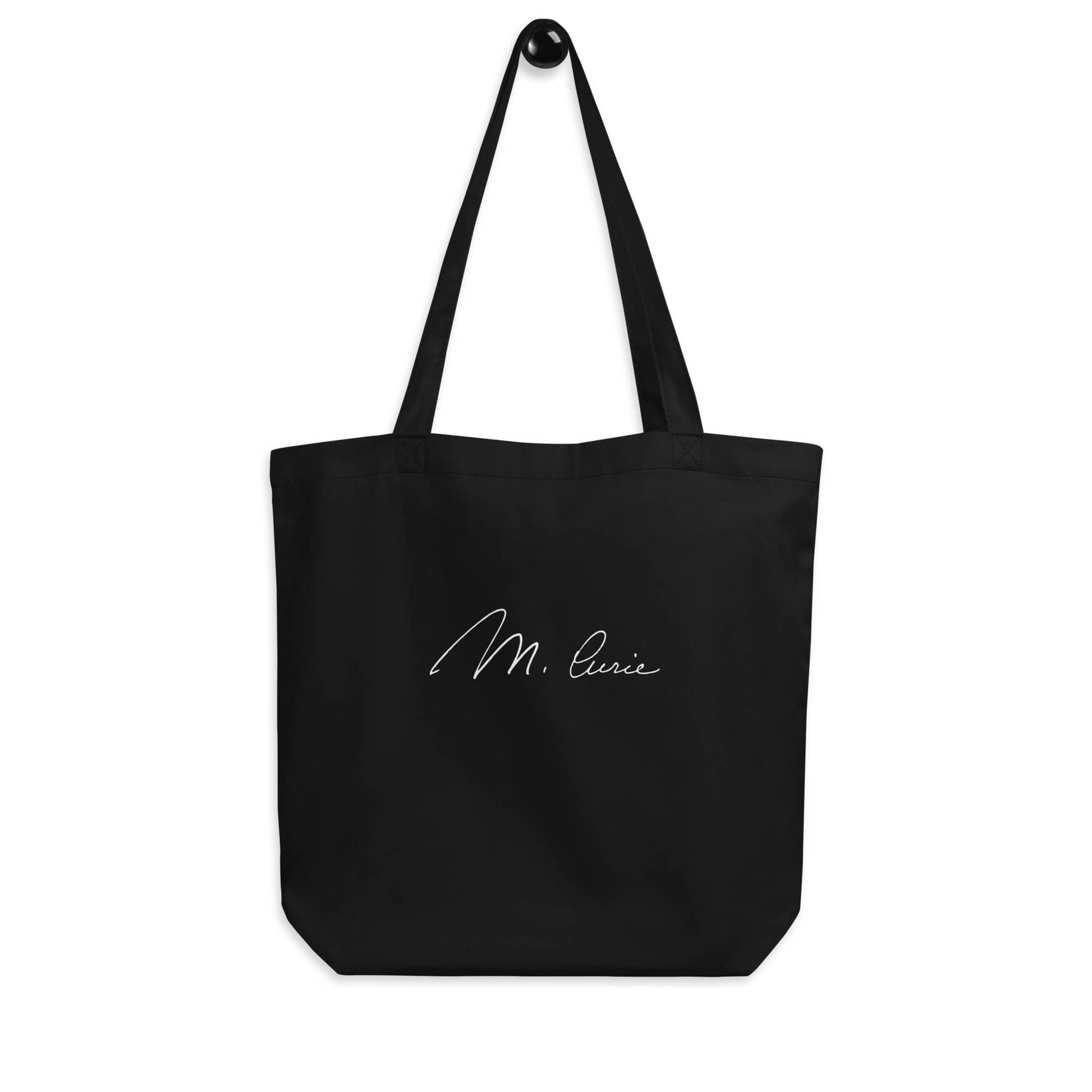 Marie Curie signature black tote bag front view