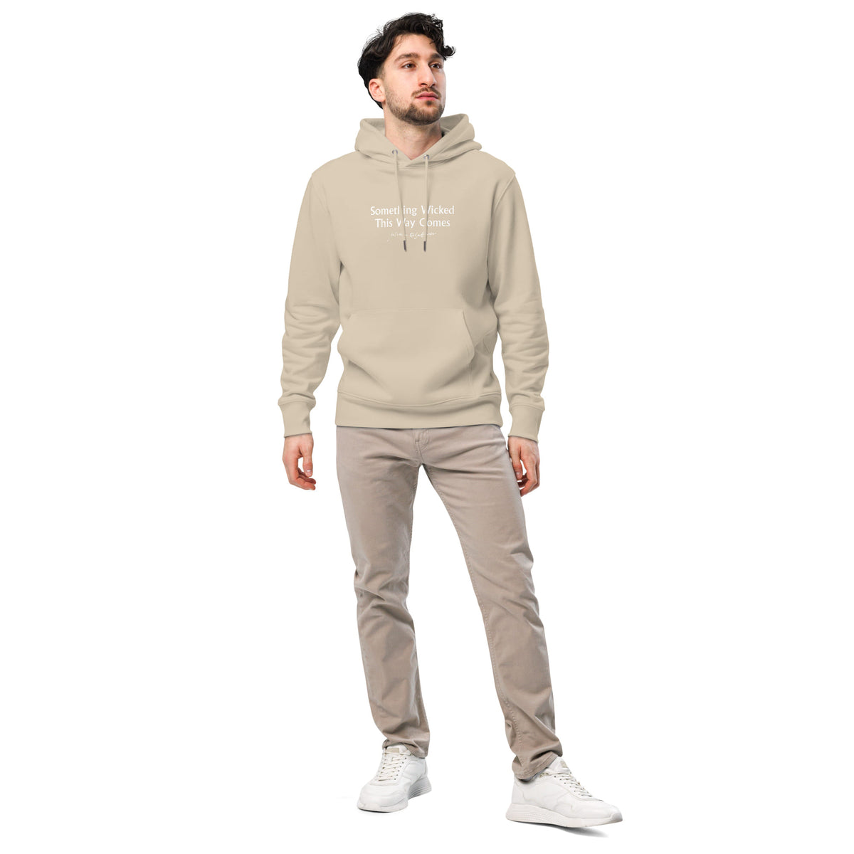 Shakespeare merchandise hoodie Macbeth 'Something Wicked This Way Comes', beige model