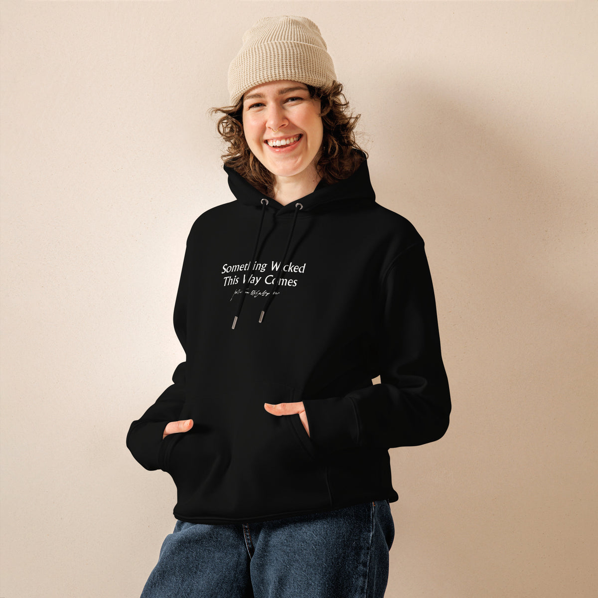 Shakespeare merchandise hoodie Macbeth 'Something Wicked This Way Comes', black mockup