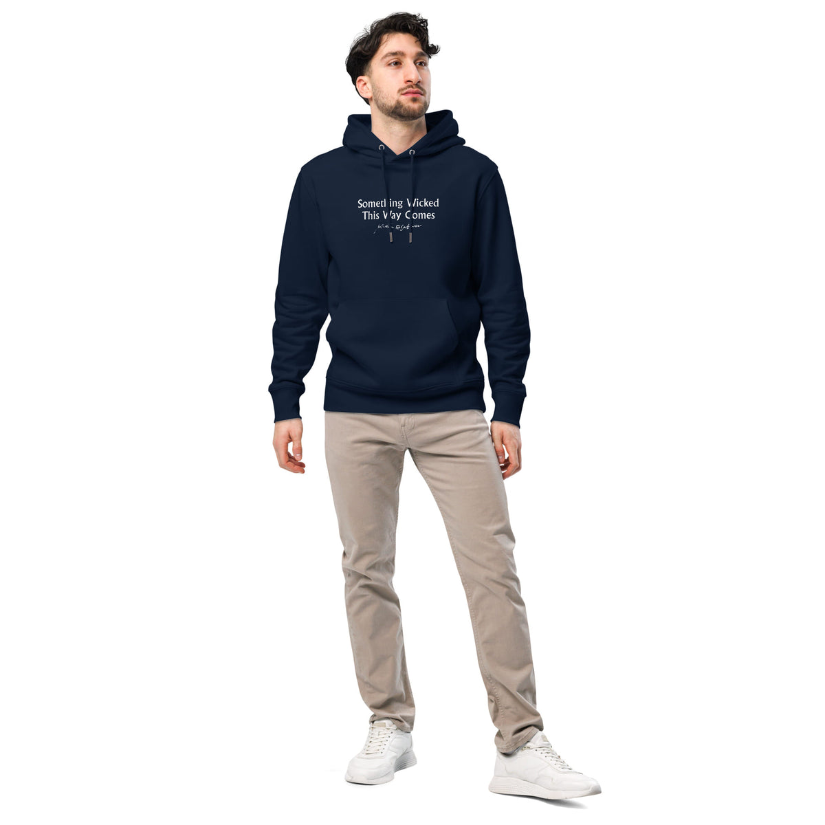 Shakespeare merchandise hoodie Macbeth 'Something Wicked This Way Comes', navy model