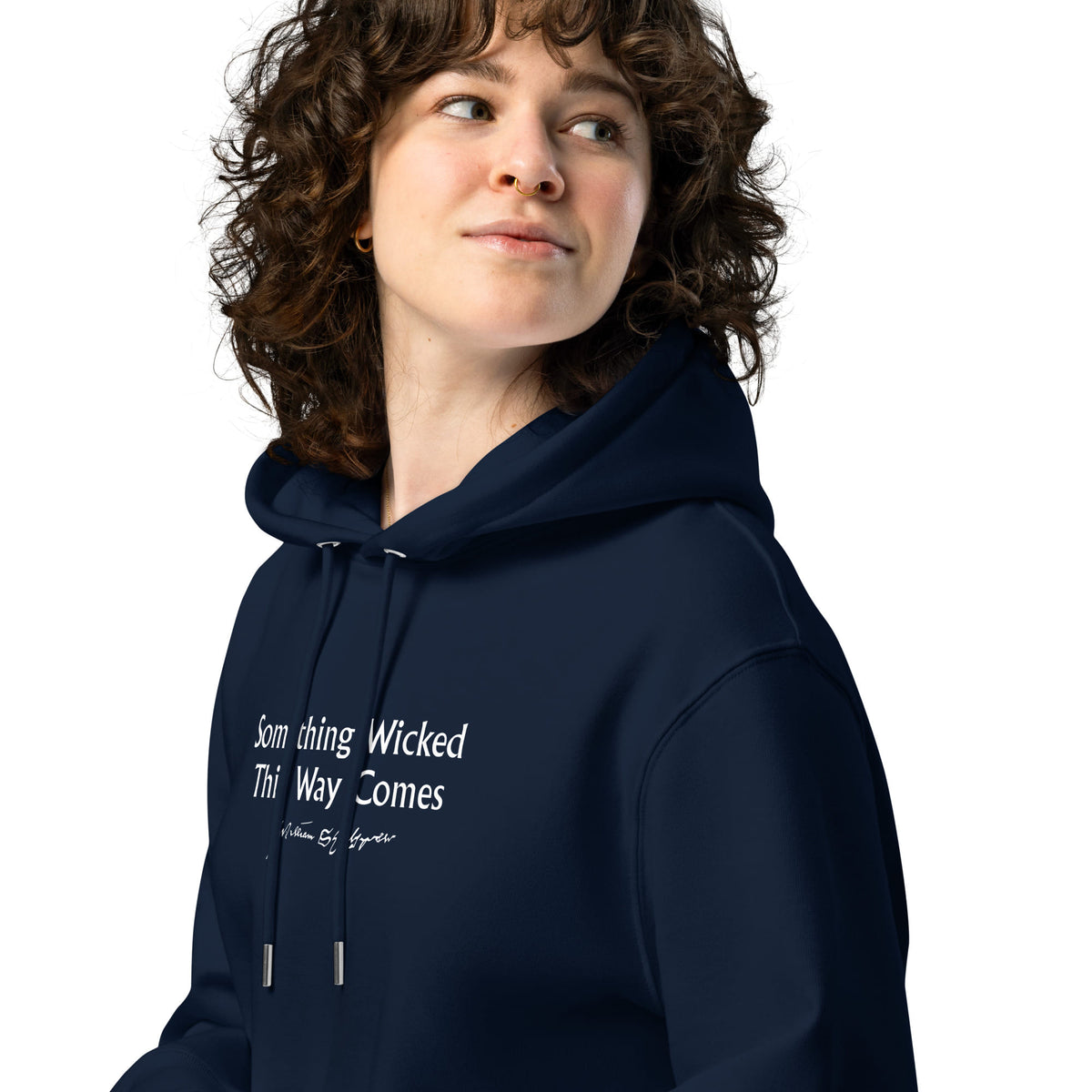 Shakespeare merchandise hoodie Macbeth 'Something Wicked This Way Comes', navy portrait