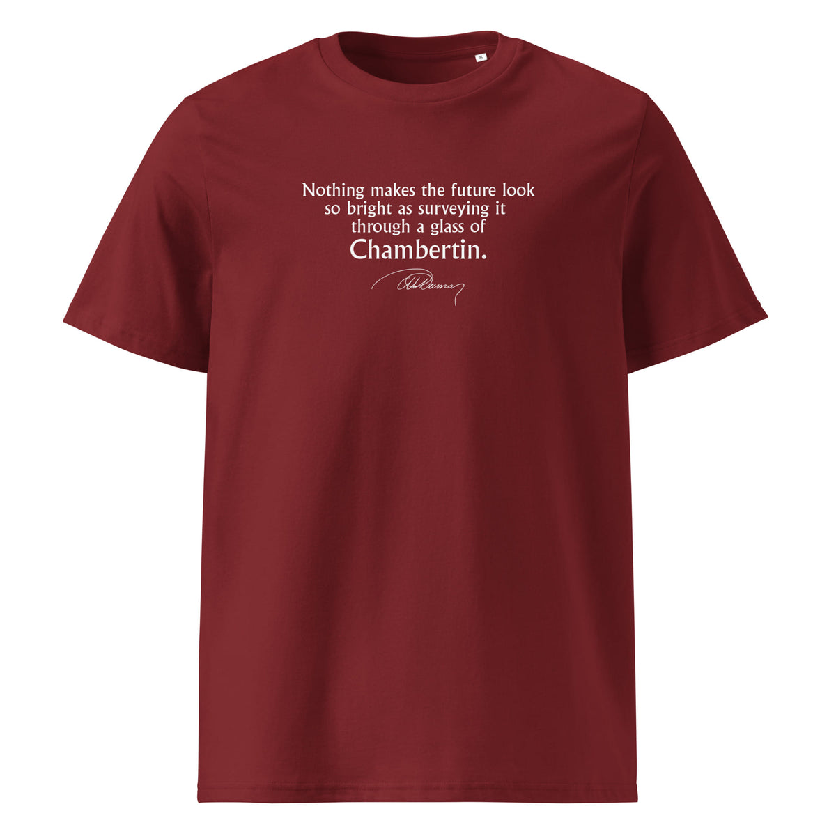 Three Musketeers quote T-shirt "Through a glass of Chambertin", Alexandre Dumas, burgundy front