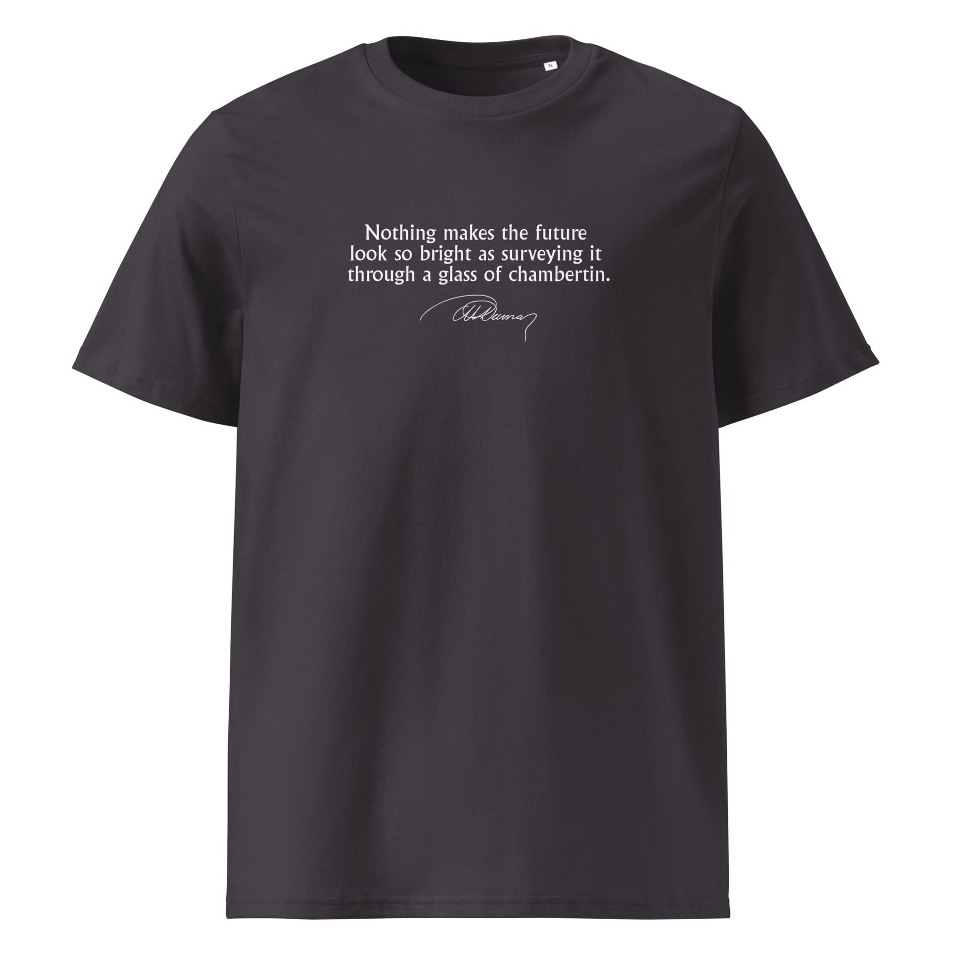 Three Musketeers quote t-shirt 'Glass of chambertin' Alexandre Dumas, anthracite front