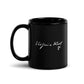 A Room of One's Own quote mug 'No need to be anybody but oneself' Virginia Woolf, black left