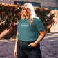 Shakespeare merchandise T-shirt 'Though She Be But Littlle She Is Fierce' A Midsummer Night's Dream, teal mockup