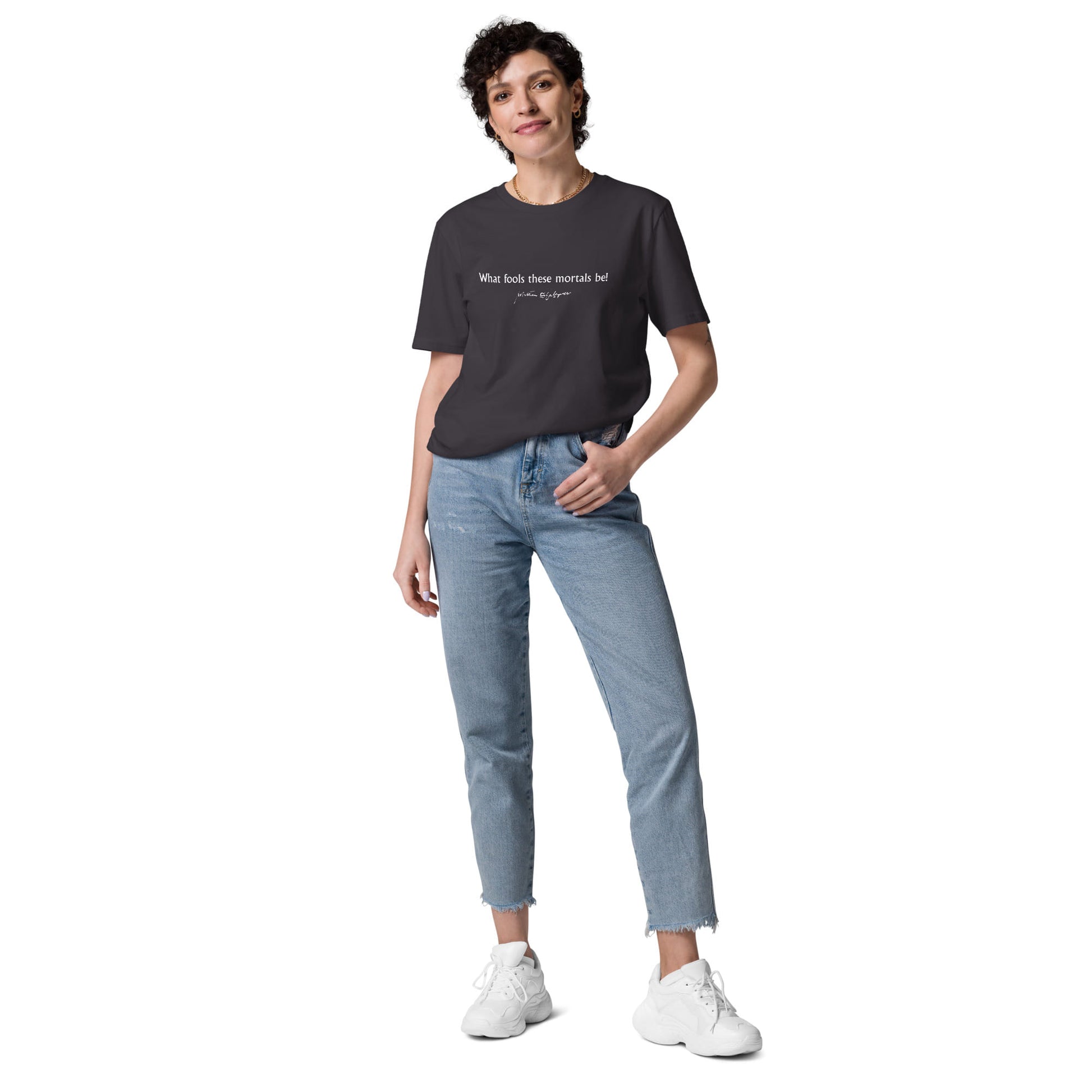 Midsummer Night's Dream quote t-shirt 'What fools these mortals be' William Shakespeare, anthracite model view